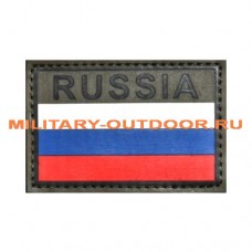 Патч Флаг России с надписью Russia 80x53мм Olive PVC
